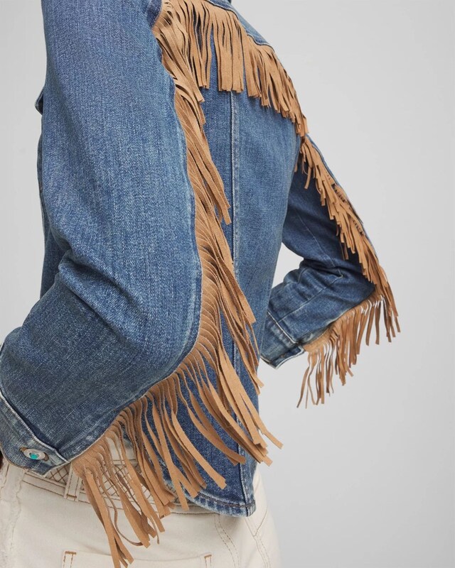 Cropped-Fit Fringe Denim Jacket - image 4
